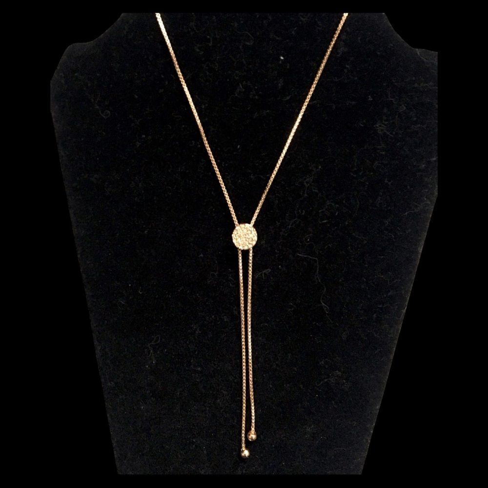 Lariat Style Reversible Crystal Stations Necklace Love Script Gold Tone